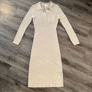 All:row tan cable polo midi sweater dress